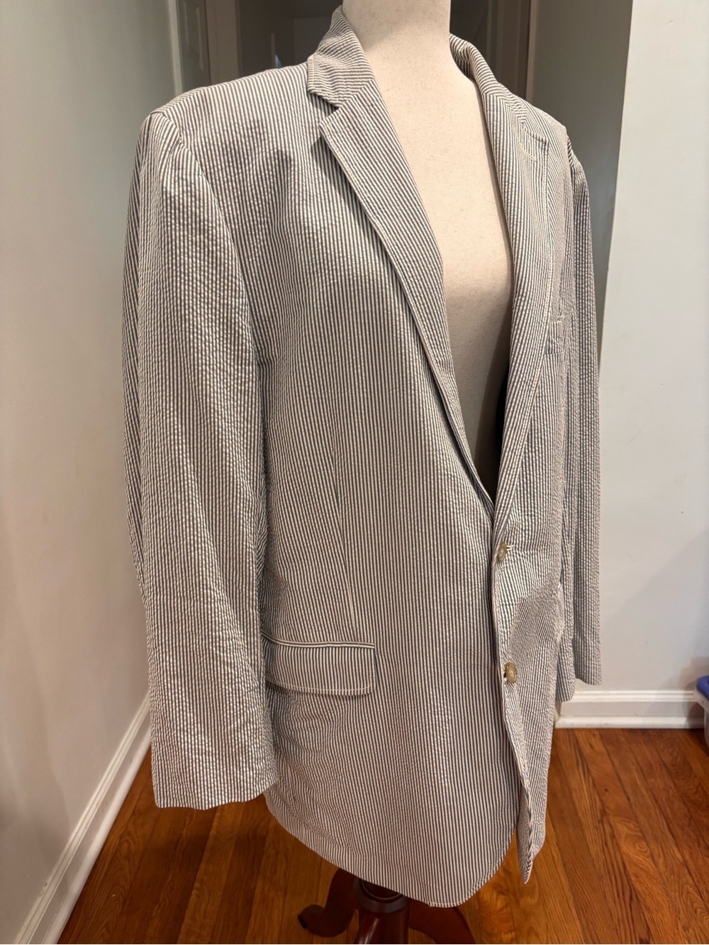 J Crew Seersucker Cotton 2 piece Suit Summer 08 Blue White